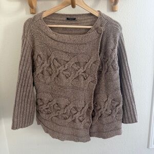 MAGASCHONI HAND KNIT brown wool cashmere blend sweater jacket 3/4 sleeve size M